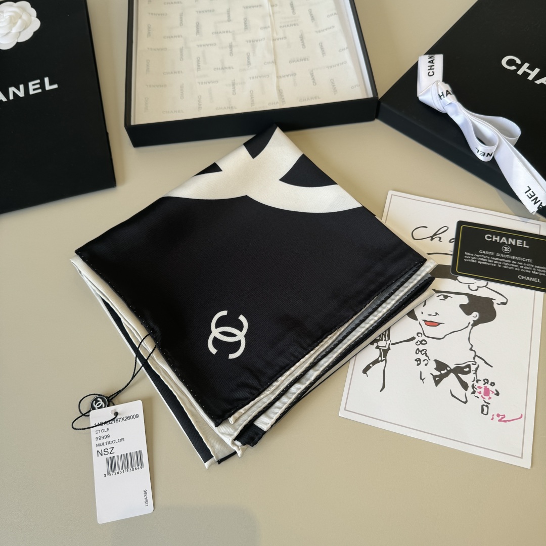 Chanel Scarf Large Double C Letter Square Scarf 100% Silk 90*90cm Accessories