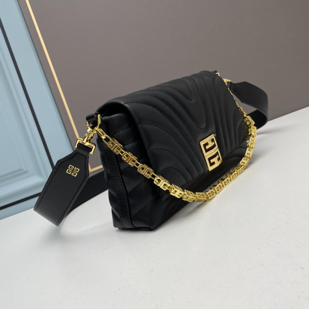 Small 4G Soft Chain Bag Black gold 8669 LM012 25cm