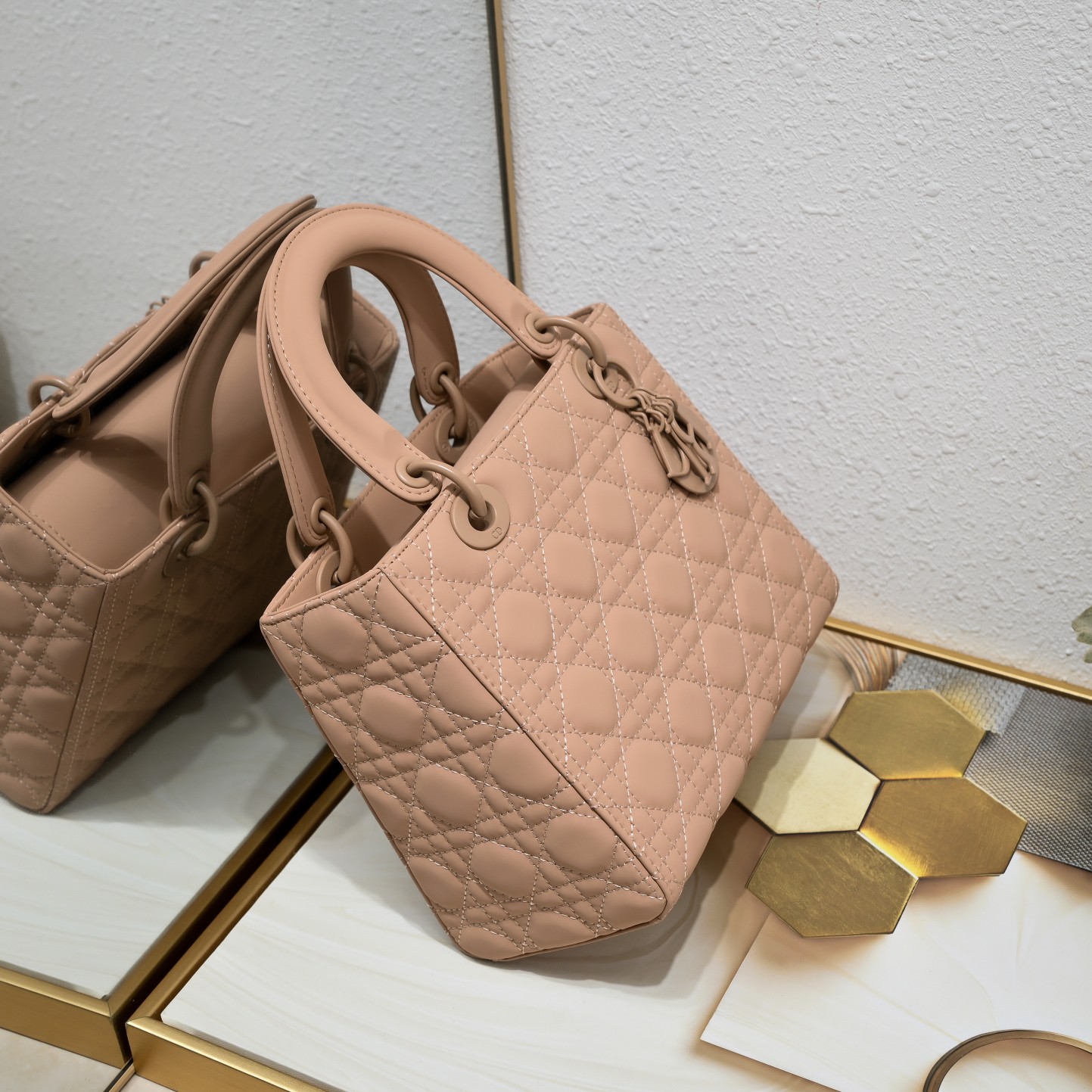 Medium Lady Dior Bag Apricot Matte 2022 LM071 24cm