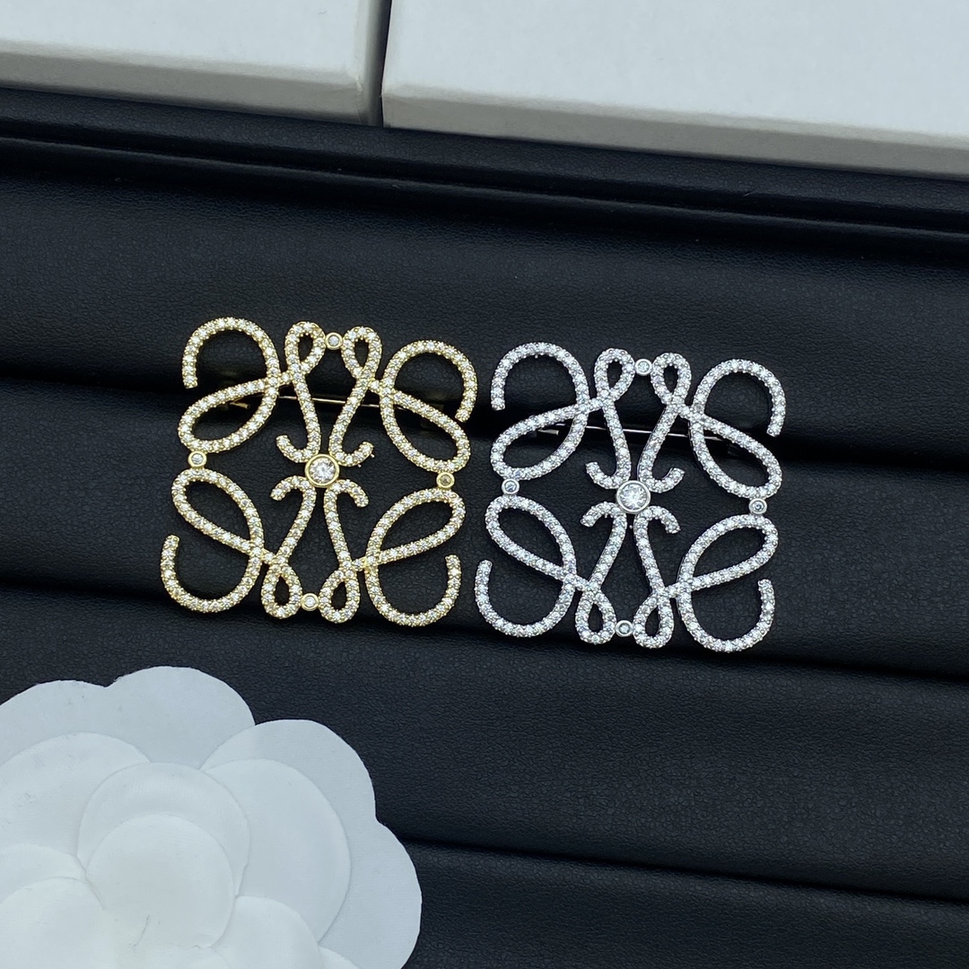 Loewe Jewelry Brooches Anagram Diamond Logo Brooch With Diamonds