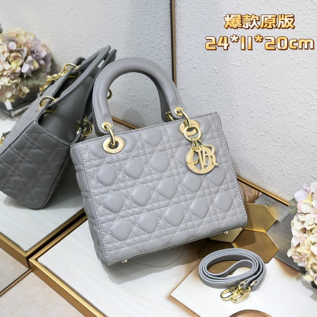 Medium Lady Dior Bag Grey Sheepskin LM071 24cm