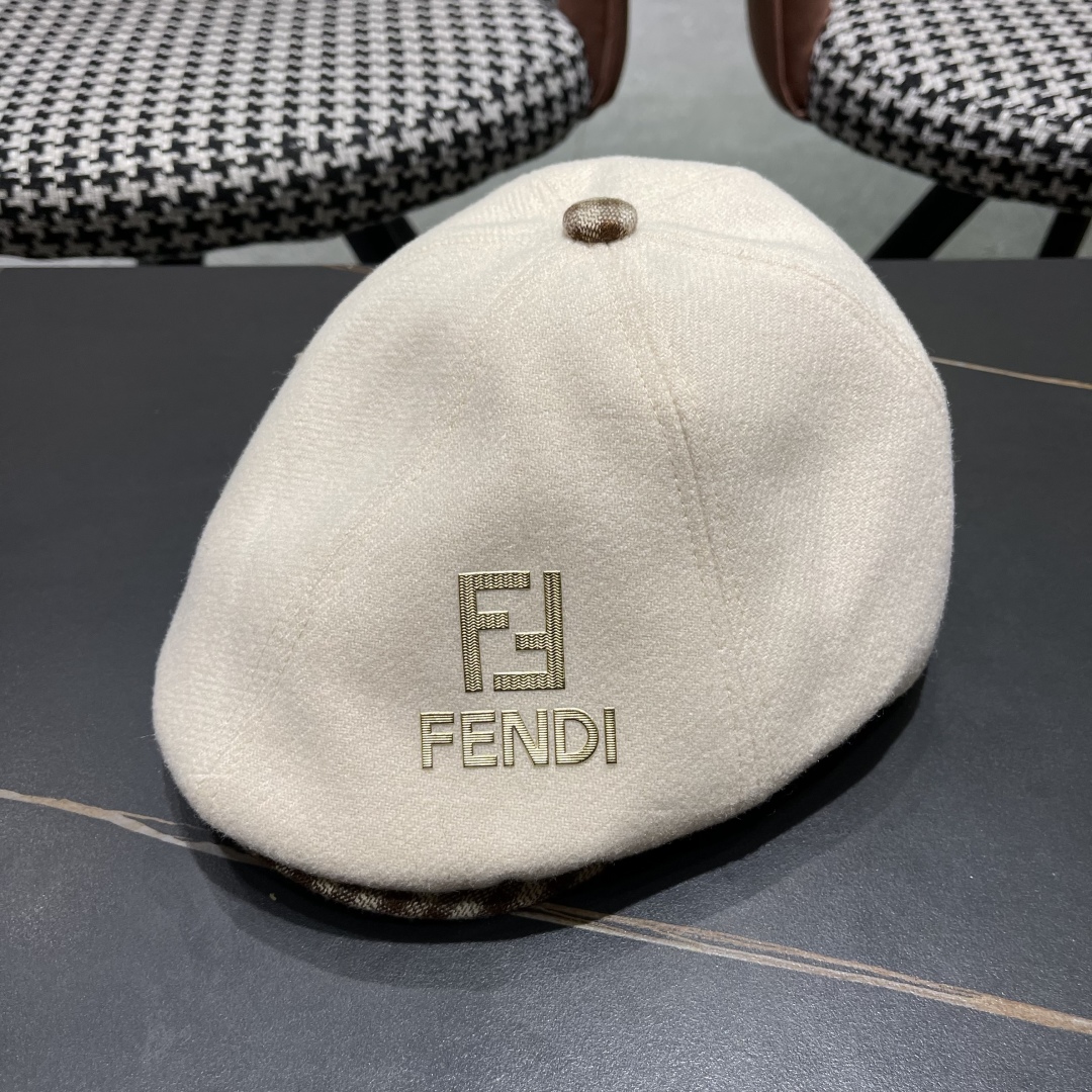 Fendi Hat Contrast Plaid Wool Cap Accessories