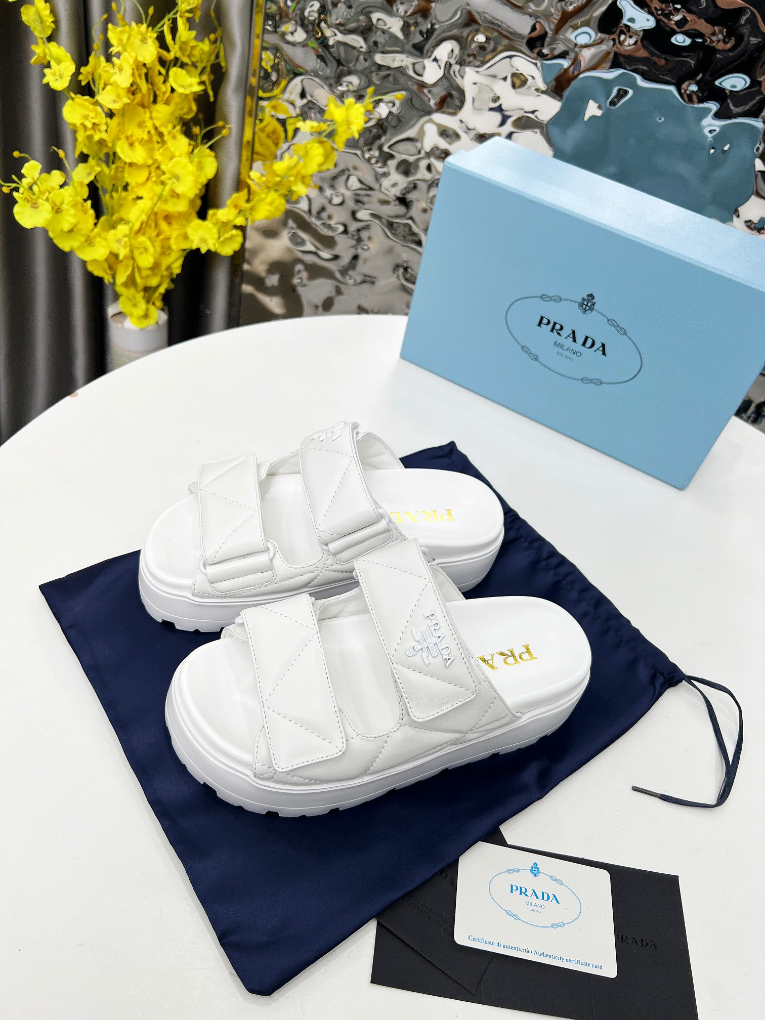 Prada Shoes Velcro women's thick soled slippers