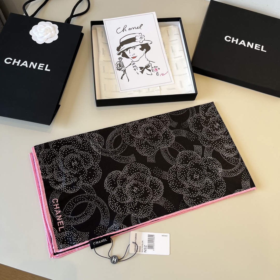 Chanel Scarf Camellia Square Scarf 100% Silk 90*90cm Accessories