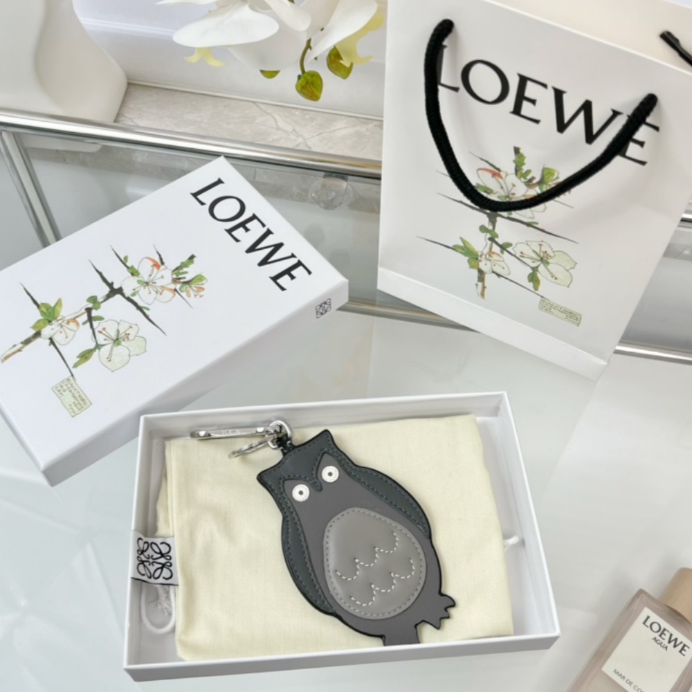 Loewe Key Chain Owl Charm Imported Calfskin Keychain Charms Accessories