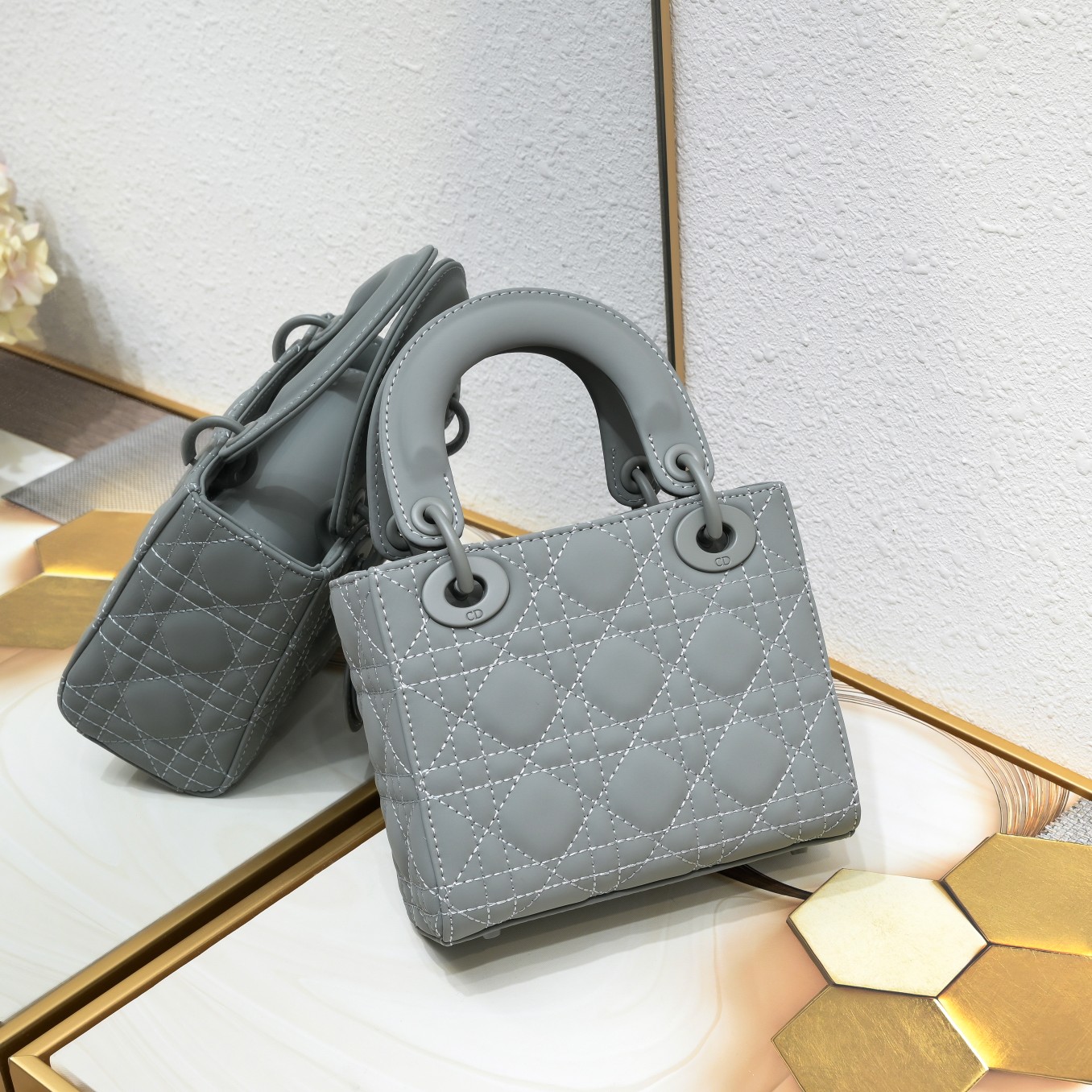 Mini Lady Dior Bag Grey Matte 2022 LM051 17cm
