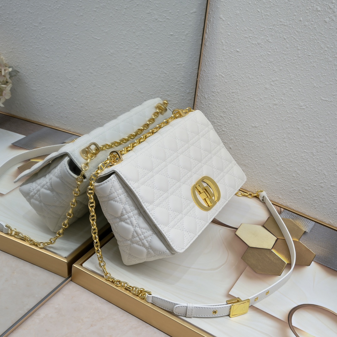 Large Dior Caro Bag White 9797 XB002 28cm