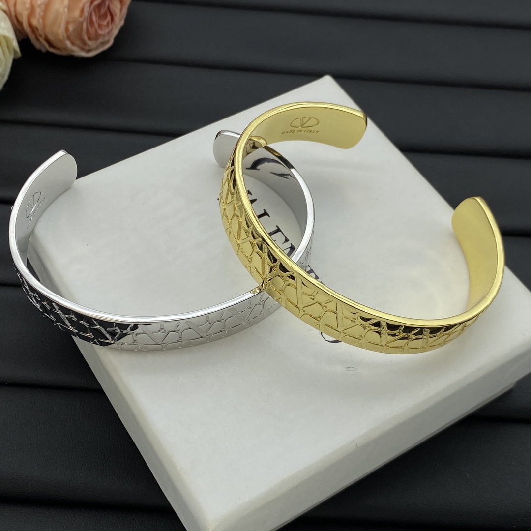 Valentino Jewelry Bracelets V Logo Engraved Cuff Bracelet