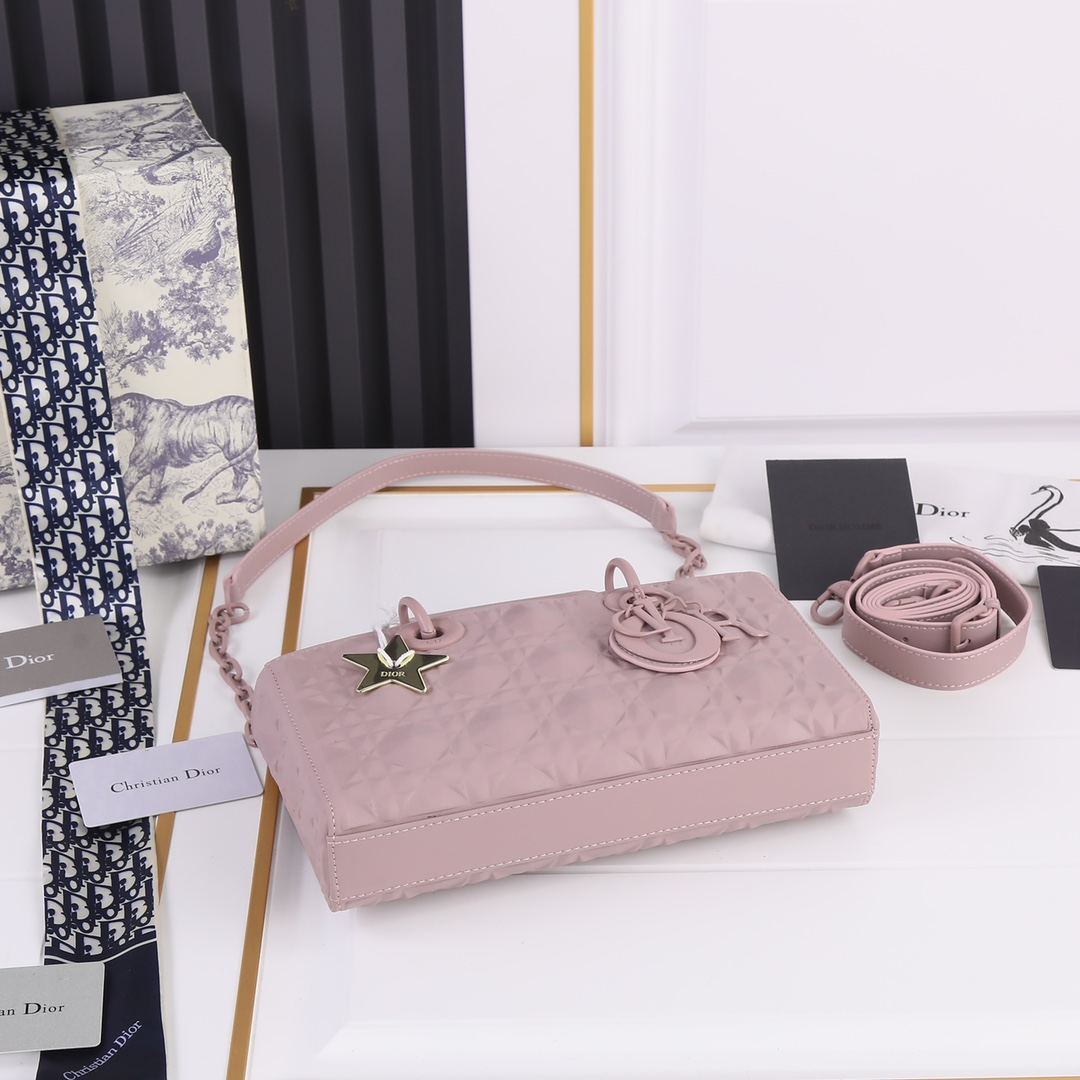 Medium Lady D-Joy Bag Pink with Diamond Motif 2099 XB012 26cm