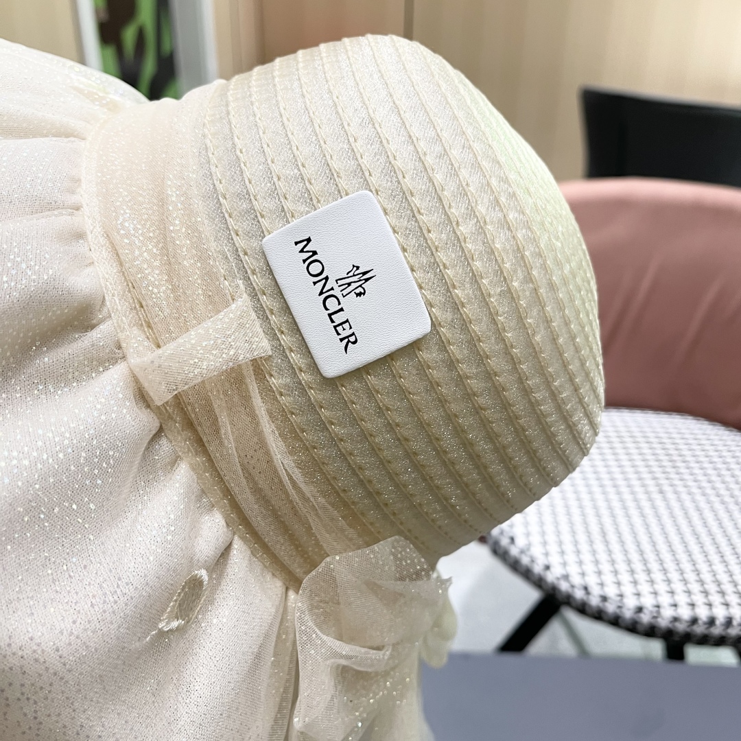 Moncler Hat Mesh Bucket Hat With Bow And Ribbon Accessories