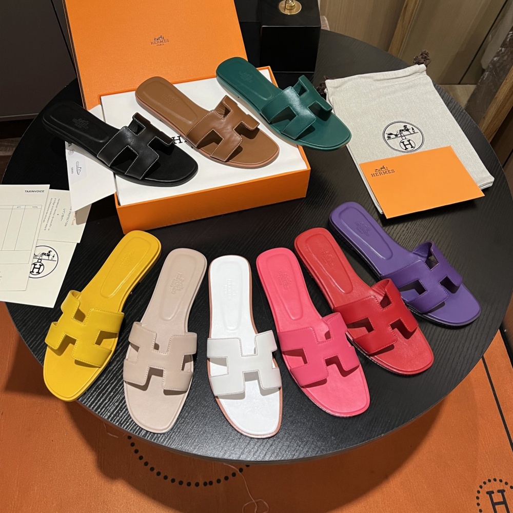 Hermes Shoes H series plain weave women's slippers