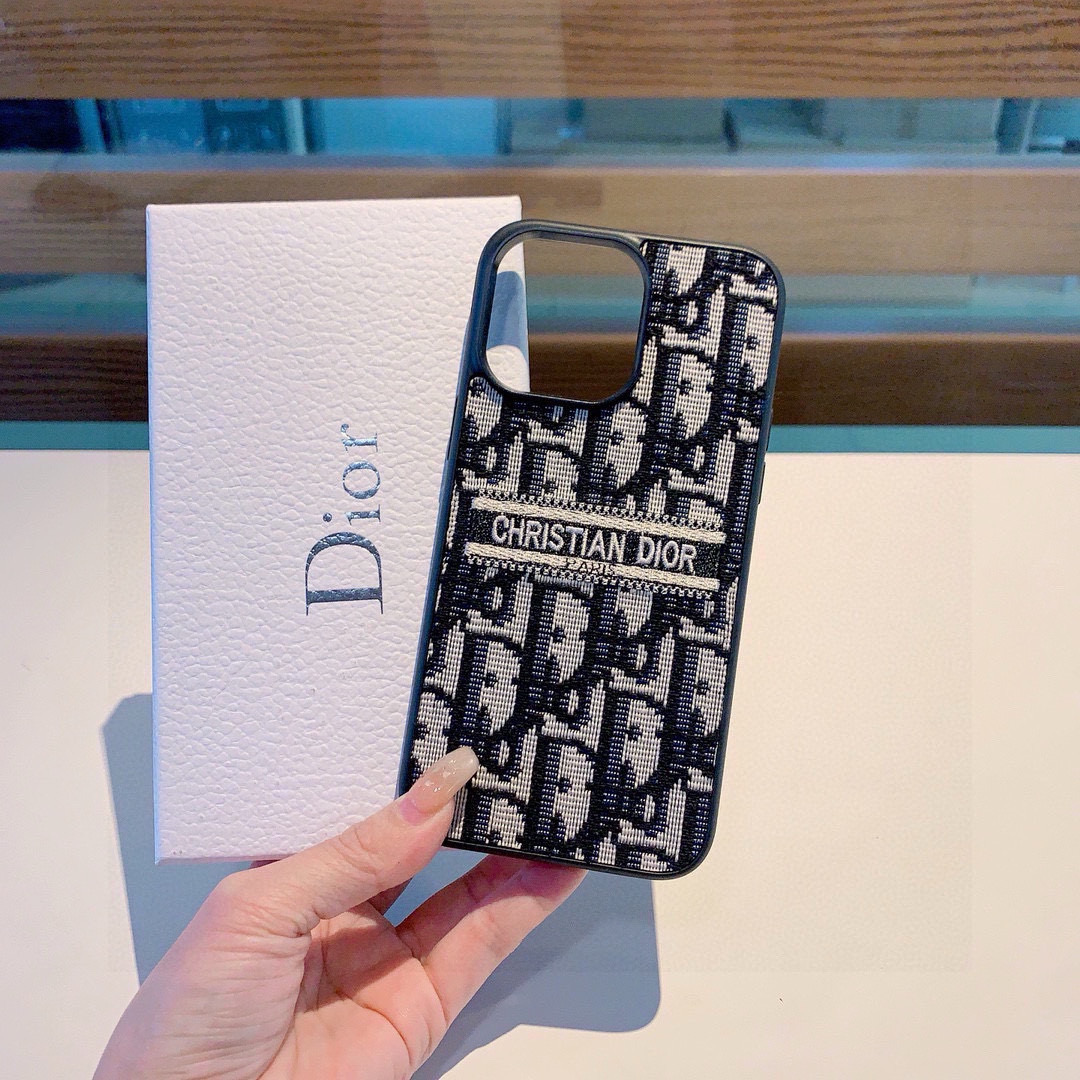 Dior Phone Case Embroidered Fabric Full Coverage Phone Case Accessories