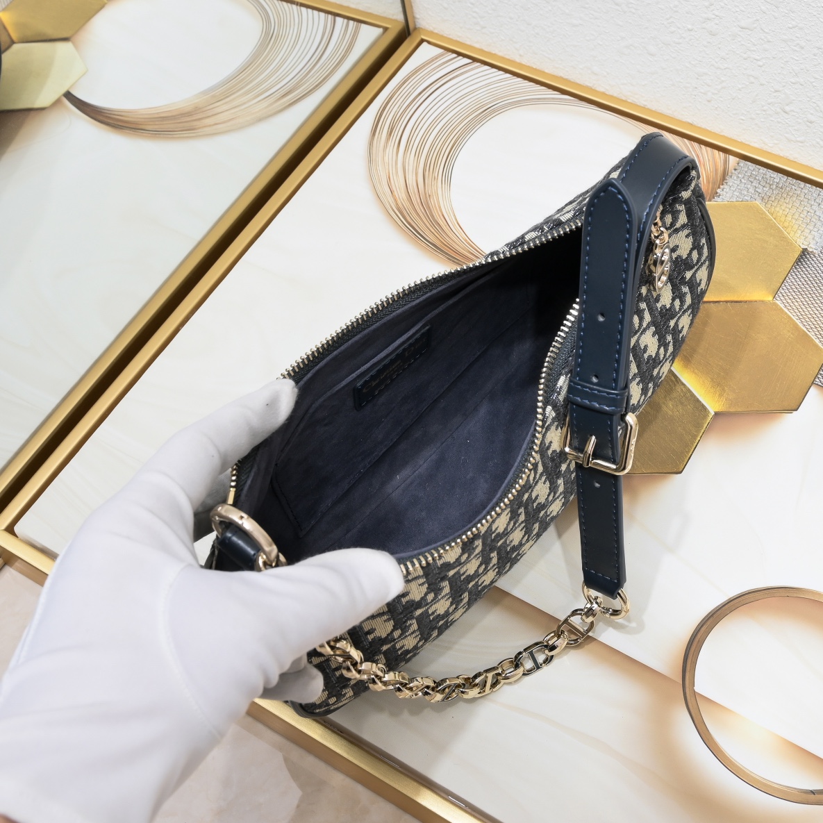 Dior CD Lounge bag 2029 Blue Oblique LM051 27cm