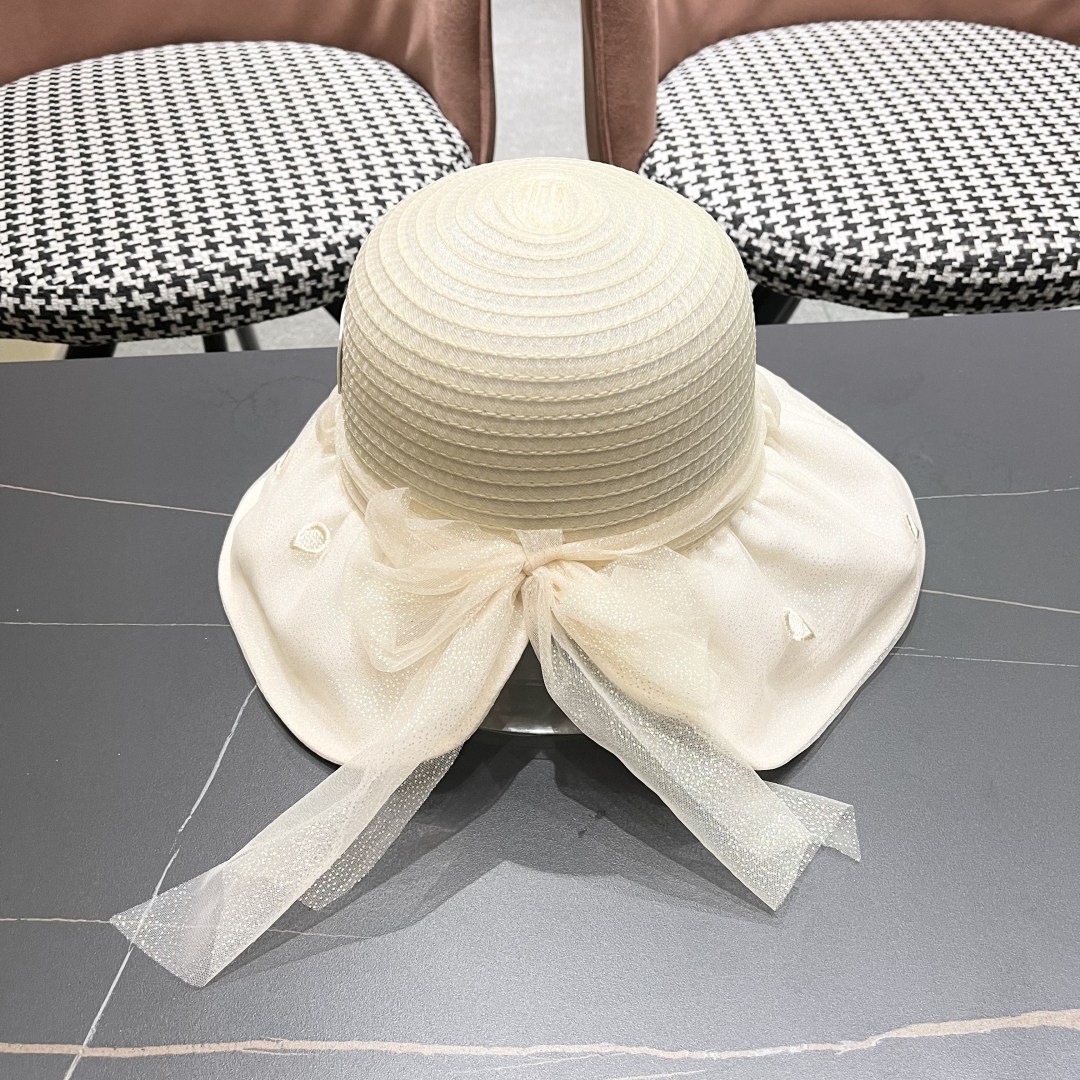 Moncler Hat Mesh Bucket Hat With Bow And Ribbon Accessories