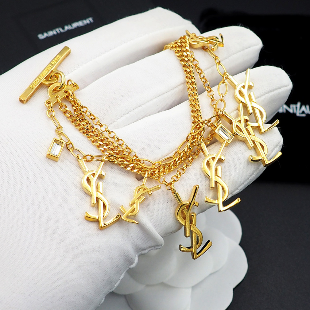 Saint Laurent Jewelry Bracelets Multilayer Chain Overlay YSL Letter Bracelet