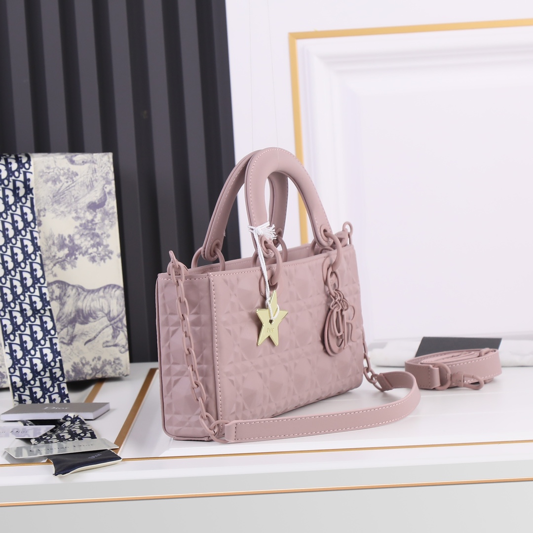 Medium Lady D-Joy Bag Pink with Diamond Motif 2099 XB012 26cm