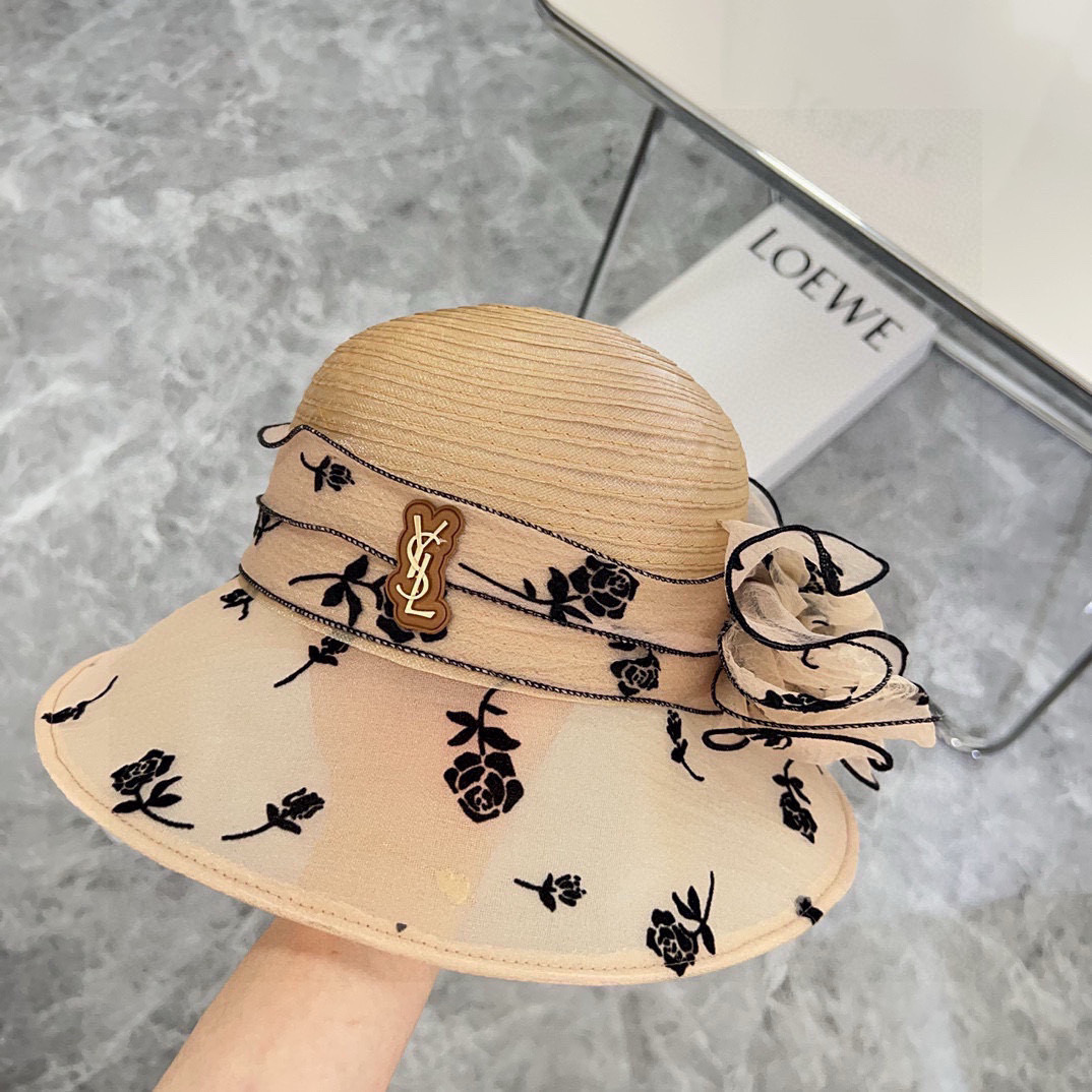 Saint Laurent Hat Organza Holiday Style Bucket Hat Straw Hat Accessories