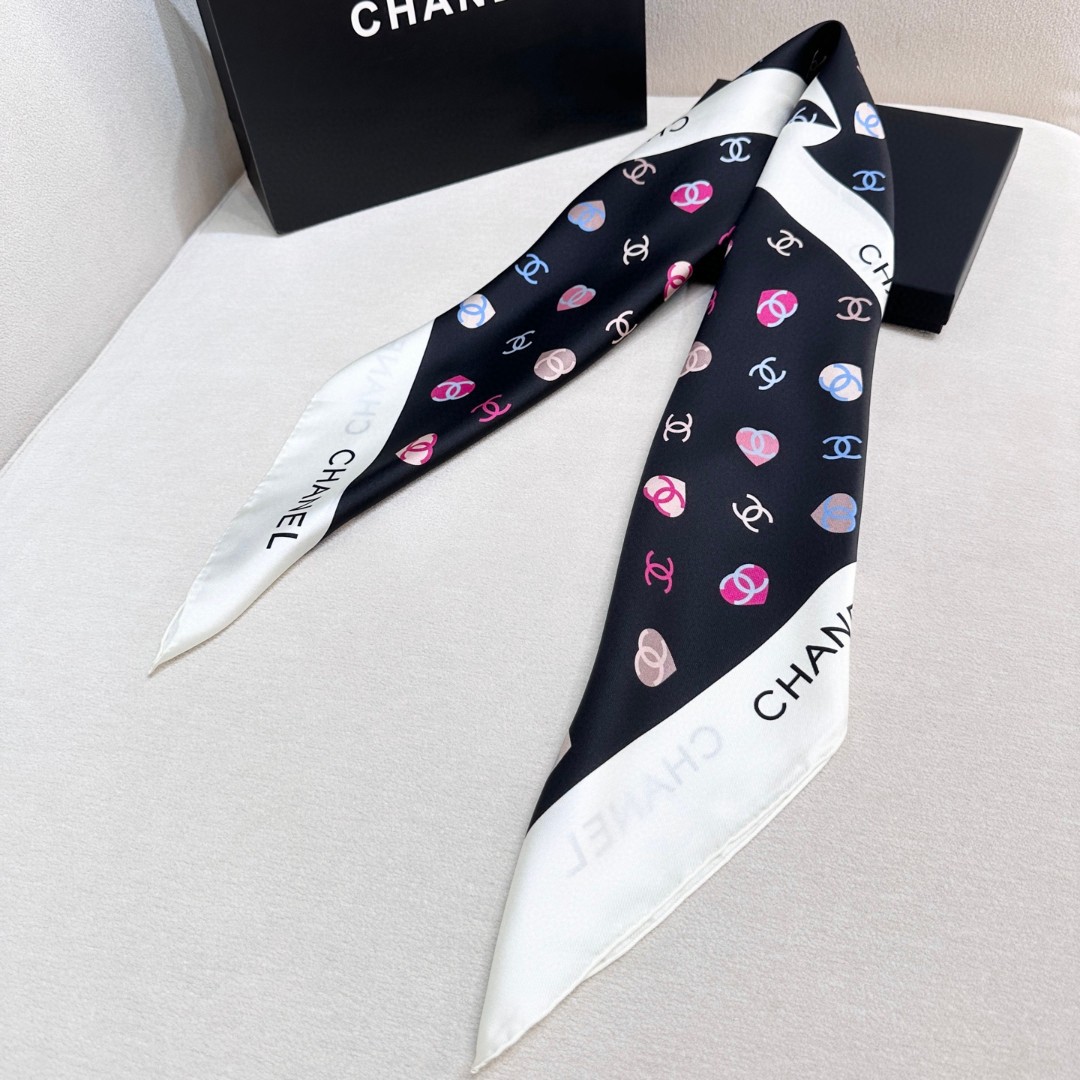 Chanel Scarf Bow Square Scarf 100% Twill Silk 90*90cm Accessories