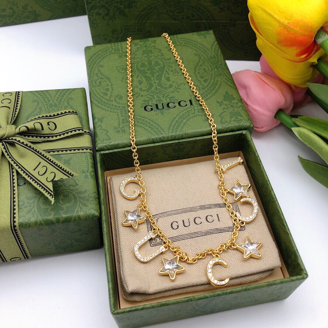 Gucci Jewelry Necklace  Double G Star Necklace Crystal with