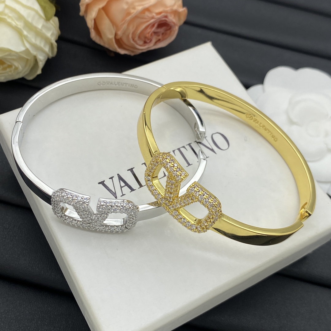 Valentino Jewelry Bangle Square-Shaped V-Logo Bangle With Full Diamonds