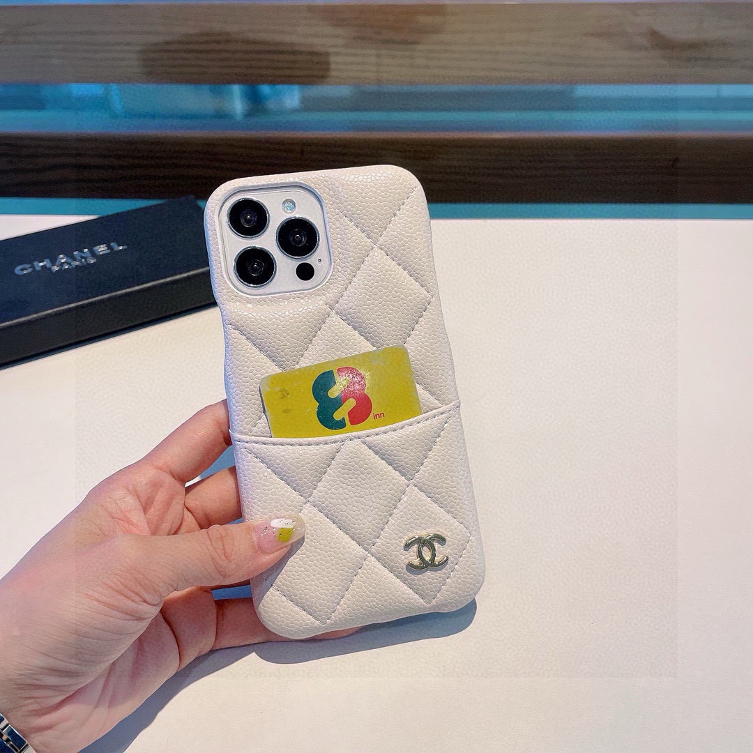 Chanel Phone Case Caviar Leather Phone Case With Diamond Stitching For Card Slot Accessories
