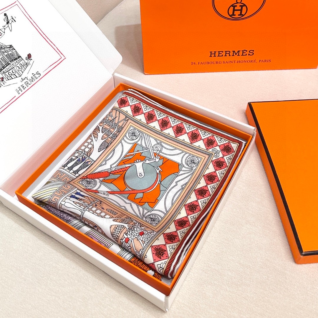 Hermes Scarf Rare Treasures Square Scarf 100% Silk 90*90cm Accessories