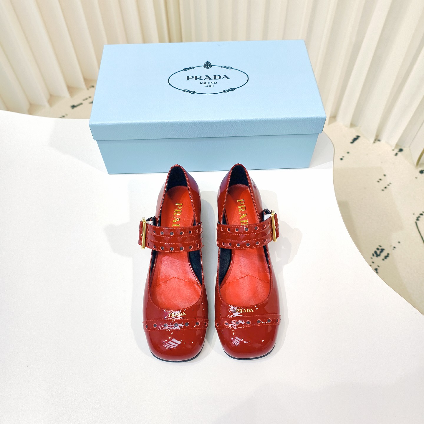 Prada Shoes New Lacquer Leather Mary Jane Coarse Heels