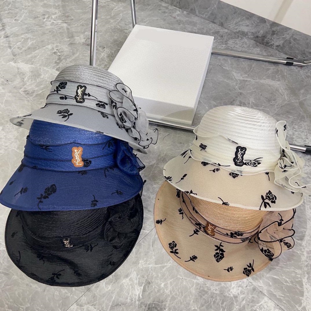 Saint Laurent Hat Organza Holiday Style Bucket Hat Straw Hat Accessories