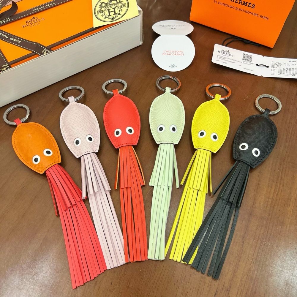 Hermes Key Chain Poulpe Keyring Imported Calfskin Keychain Pendant Accessories