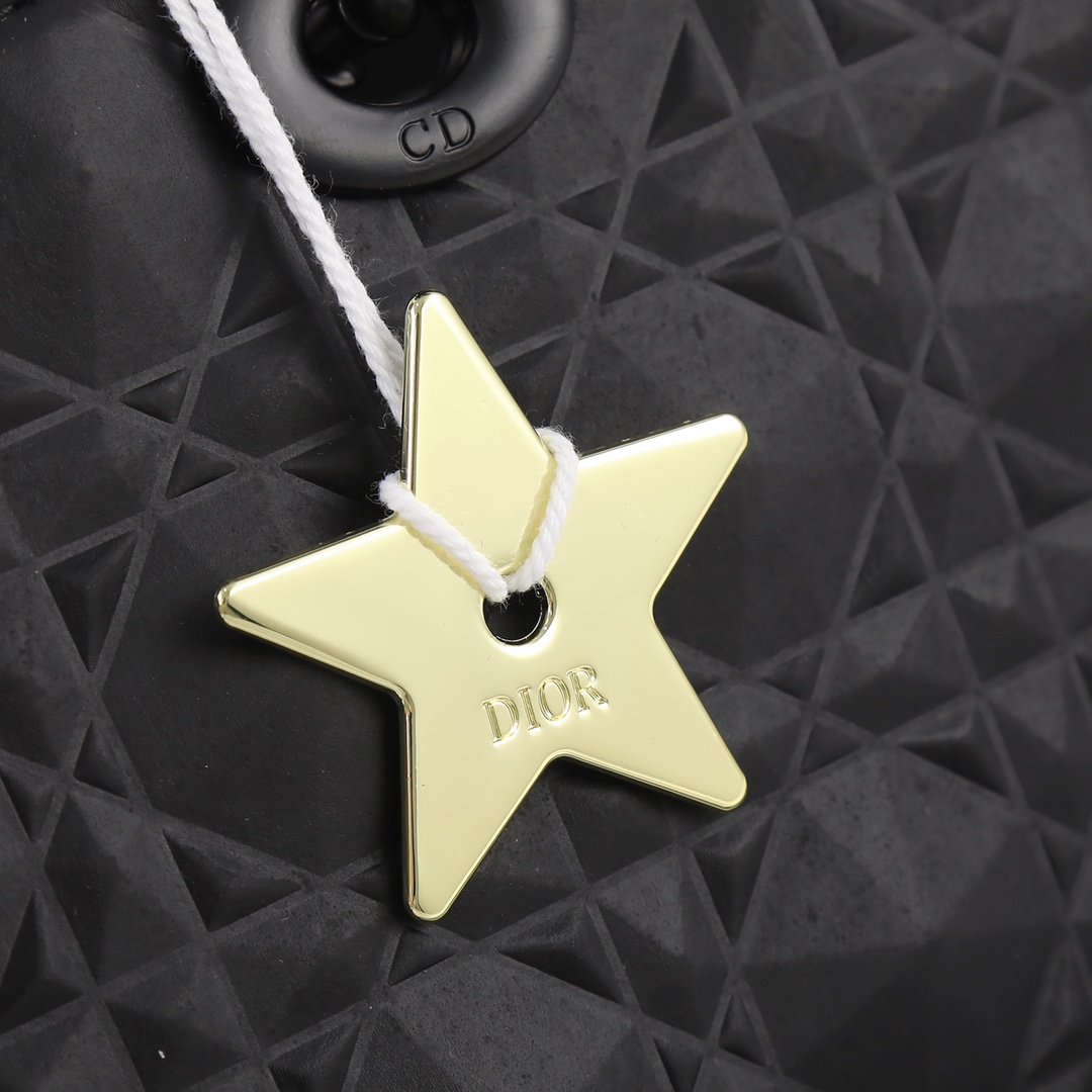 Medium Lady D-Joy Bag Black with Diamond Motif 2099 XB012 26cm