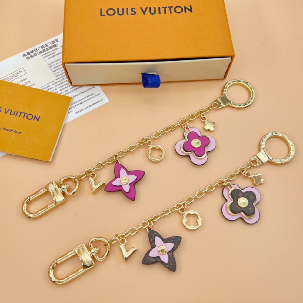 Louis Vuitton Key Chain Blooming Flowers Chain Coated Canvas Metal Bag Chain Accessories