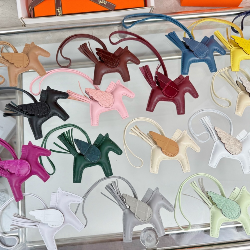 Hermes Key Chain Rodeo Pegase Imported Lambskin Genuine Crocodile Leather Charms Accessories