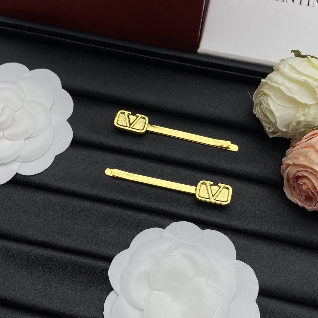 Valentino Jewelry Hairpin Square Vlogo Straight Hairpin