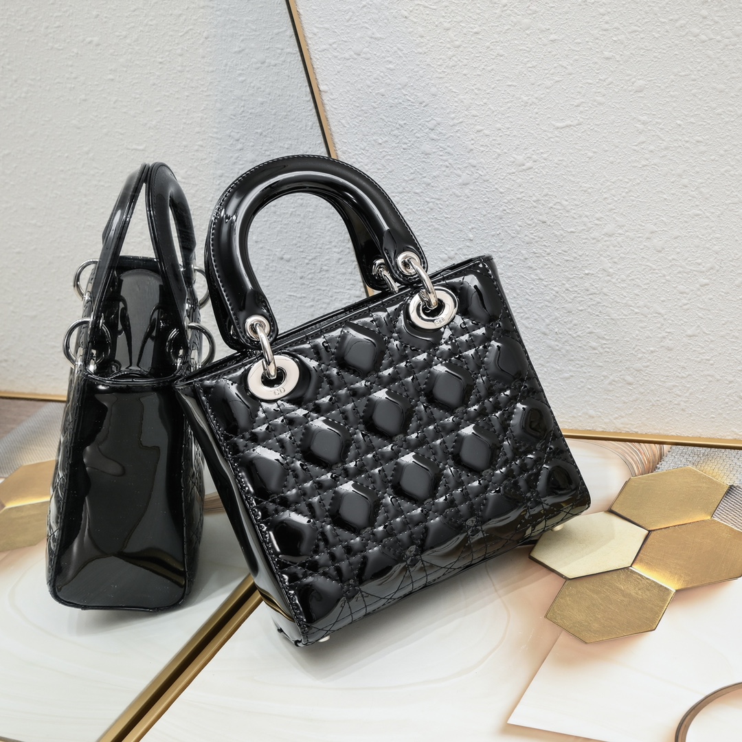 Small Lady Dior My ABCDior Bag Black silver patent leather CD2026 XB081 20cm