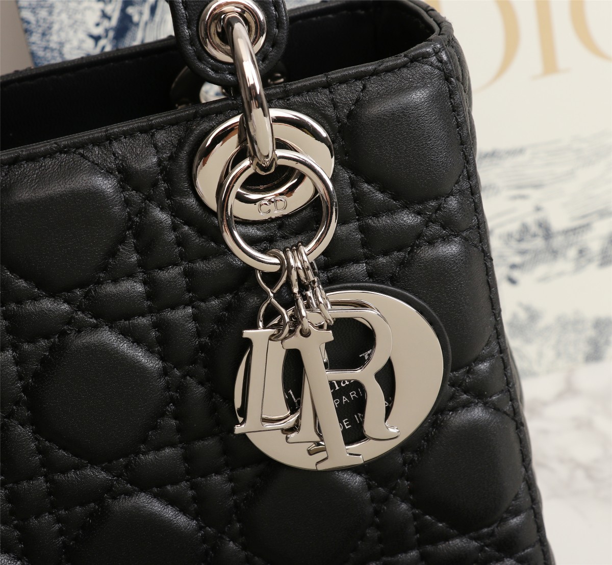 Small Lady Dior My ABCDior Bag Black Silver Sheepskin 1022 LM061 20cm