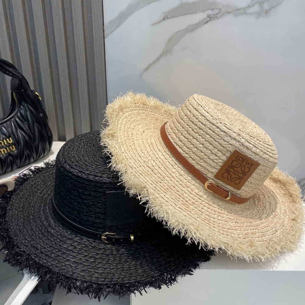 Loewe Hat Raffia Straw Hat With A Large Brim And A Fur Brim Sun Protection Hat Accessories