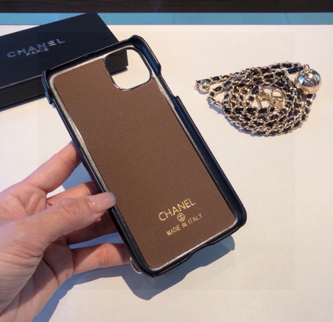 Chanel Phone Case Lambskin Phone Case With Double C Small Gold Ball And Flip Cover For Card Slot Accessories