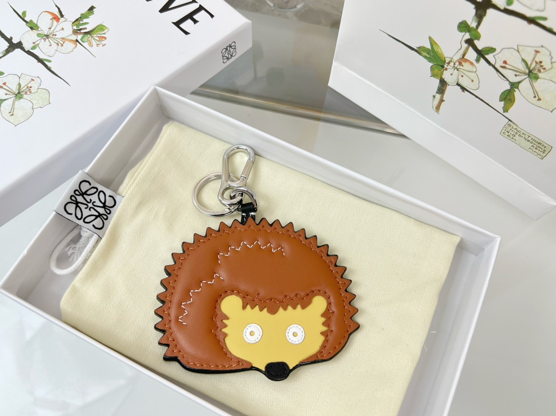 Loewe Key Chain Hedgehog Charm Imported Calfskin Keychain Pendant Accessories