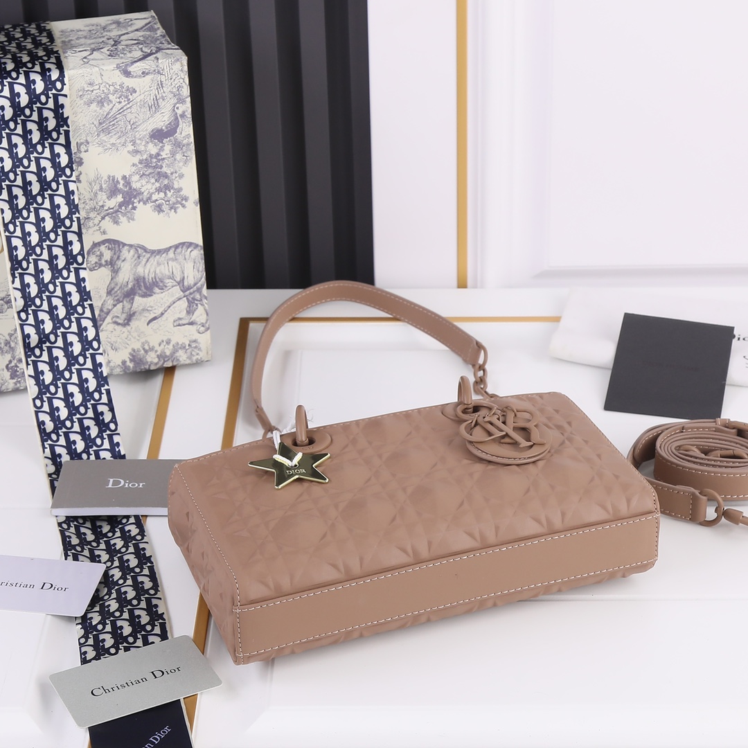 Medium Lady D-Joy Bag Khaki with Diamond Motif 2099 XB012 26cm