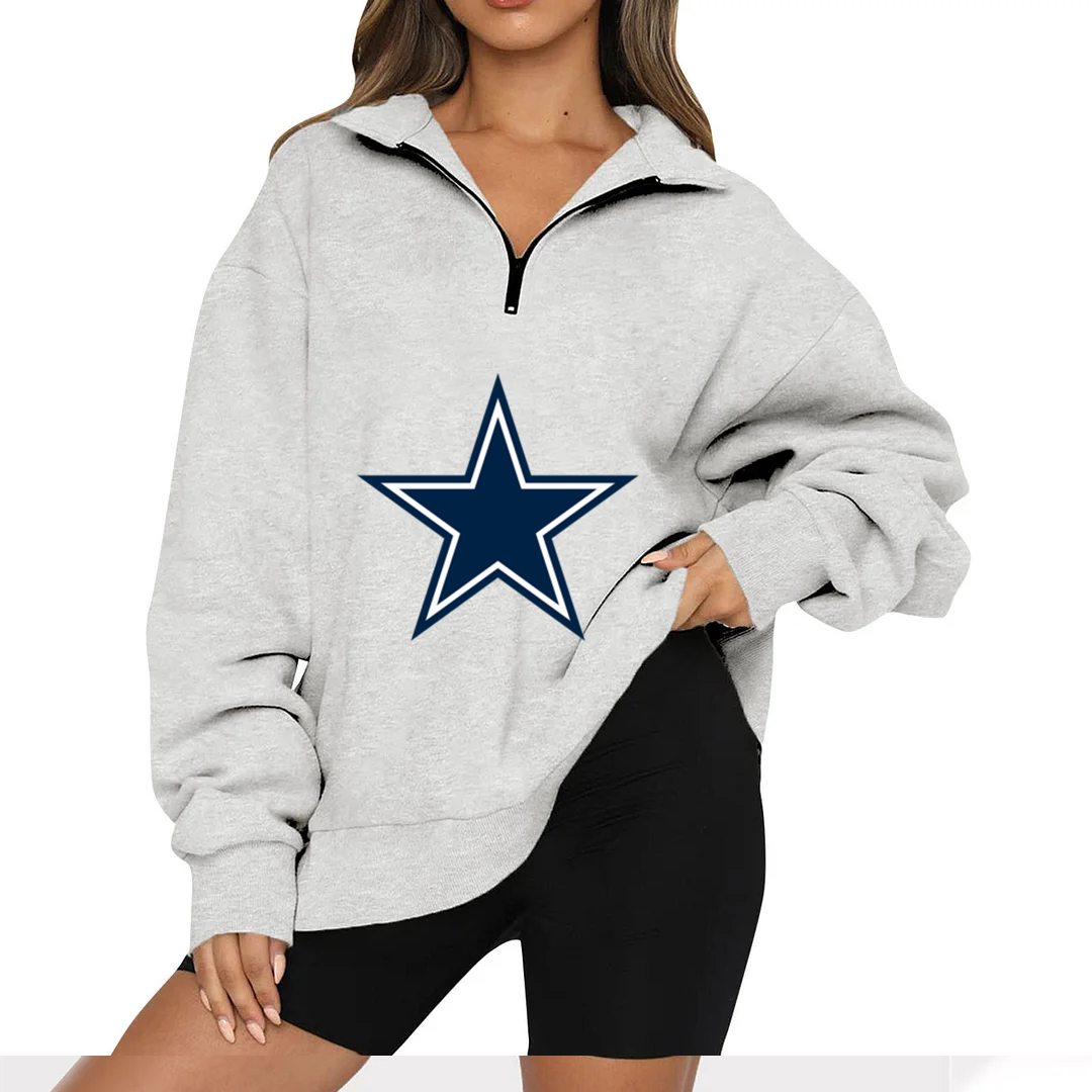 New Ladies Sports Leisure Lapel Zipper Sweatshirt-Dallas Cowboys - fitnfan