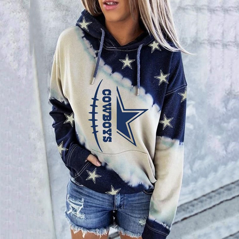 Casual loose contrast printed Hoodie-Dallas Cowboys - fitnfan