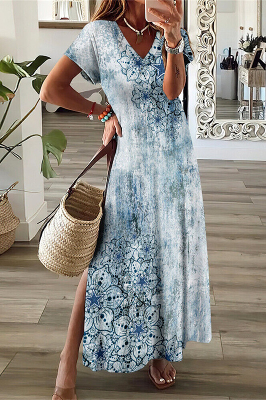 Dallas CowboysV-Neck Sexy Side Slit Long Dress - fitnfan