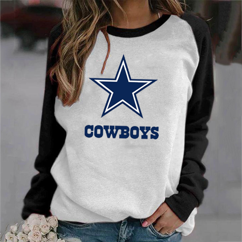 Casual loose stitched print Pullover-Dallas Cowboys - fitnfan