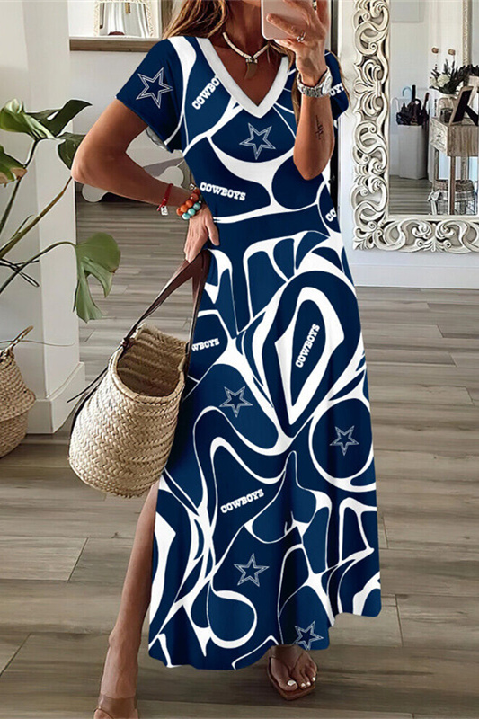 Dallas CowboysV-Neck Sexy Side Slit Long Dress - fitnfan