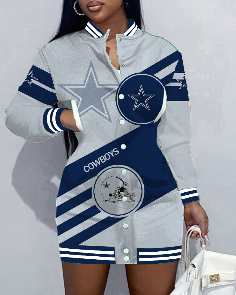 Dallas CowboysLimited Edition Button Down Long Sleeve Jacket Dress - fitnfan