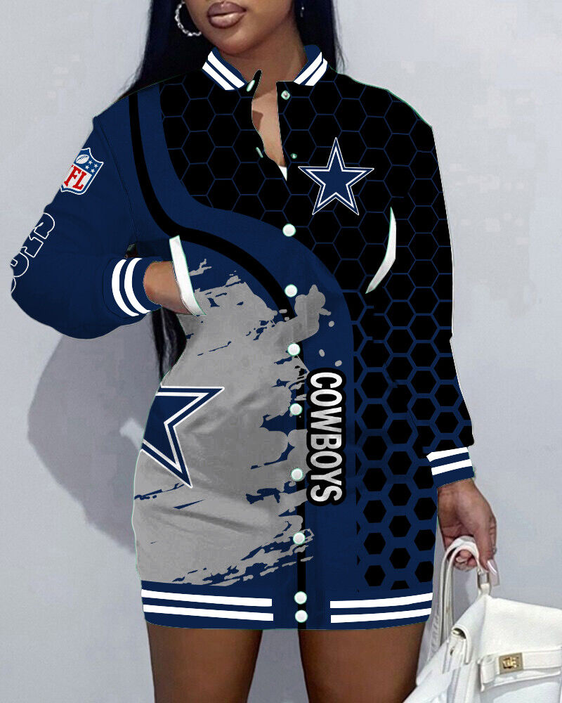 Dallas CowboysLimited Edition Button Down Long Sleeve Jacket Dress - fitnfan