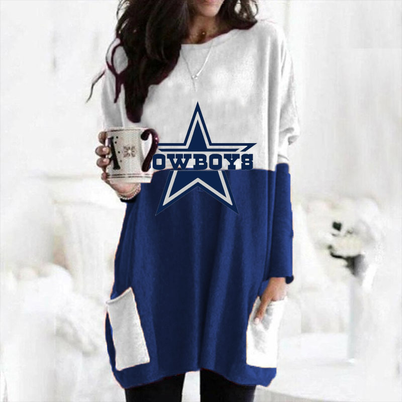 Casual loose contrast Printed Dress-Dallas Cowboys - fitnfan