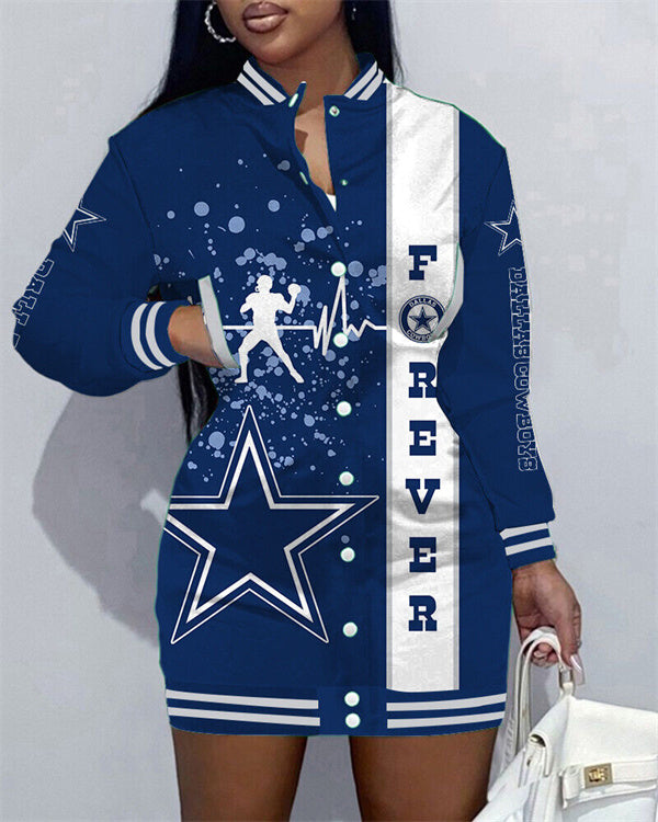 Dallas CowboysLimited Edition Button Down Long Sleeve Jacket Dress - fitnfan