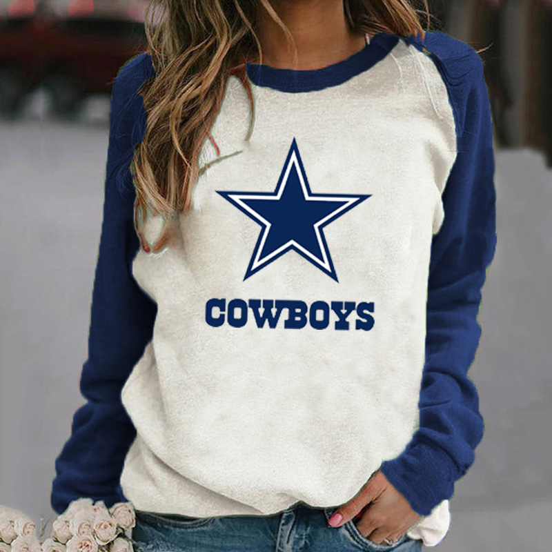 Casual loose stitched print Pullover-Dallas Cowboys - fitnfan