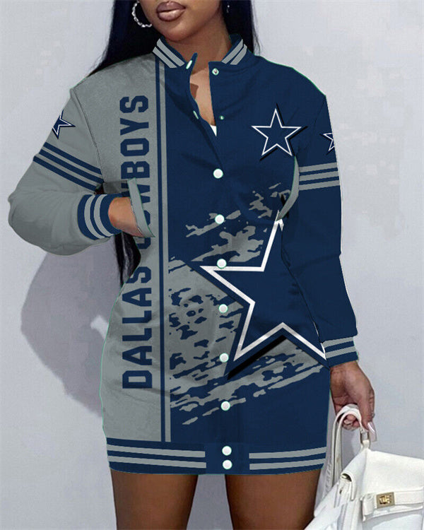 Dallas CowboysLimited Edition Button Down Long Sleeve Jacket Dress - fitnfan
